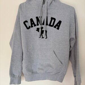 River Wear Hoodie Unisex Small Gray Canada Moose Souvenir Graphic Cozy Fleece